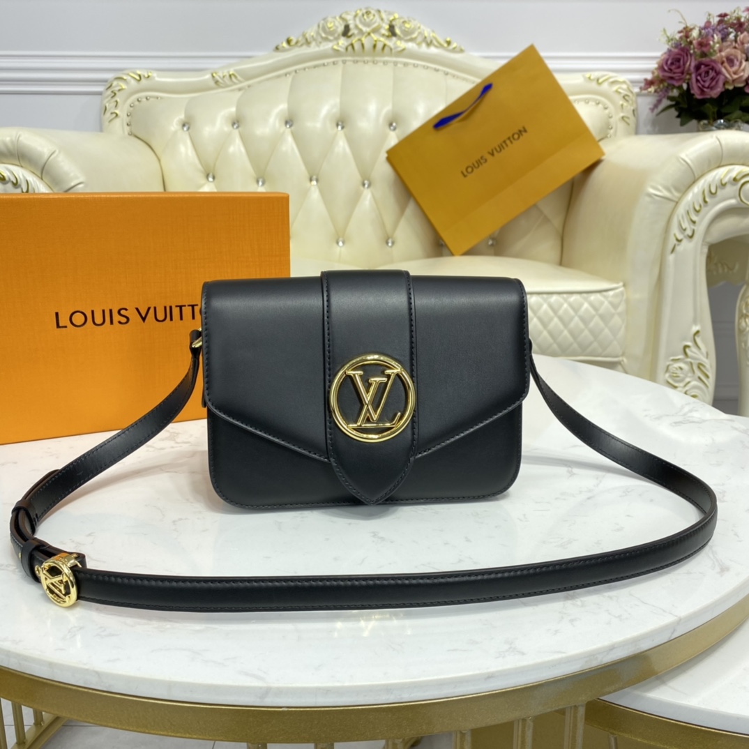 Louis Vuitton LV PONT 9 SOFT Smooth calfskin Shoudler Bag M55948 Black